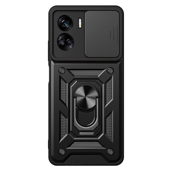 Husa telefon, compatibila cu Honor 90 Lite, Rugged Shield LensProtect, Anti-soc, Capac glisant pentru camere, Protectie lentile, Acoperire completa, Inel de prindere, Magnet, Negru