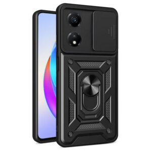 Husa telefon, compatibila cu Honor X7b, Rugged Shield LensProtect, Anti-soc, Capac glisant pentru camere, Protectie lentile, Acoperire completa, Inel de prindere, Magnet, Negru