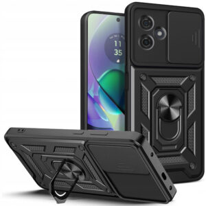 Husa telefon, compatibila cu Motorola Moto G54, Rugged Shield LensProtect, Anti-soc, Capac glisant pentru camere, Protectie lentile, Acoperire completa, Inel de prindere, Magnet, Negru