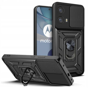 Husa telefon, compatibila cu Motorola Moto G73, Rugged Shield LensProtect, Anti-soc, Capac glisant pentru camere, Protectie lentile, Acoperire completa, Inel de prindere, Magnet, Negru