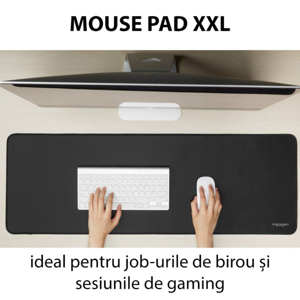 Mousepad material textil, Spigen Regnum, Anti-alunecare, Design ergonomic, Culoare, Negru