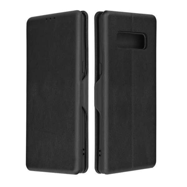 Husa Power Magnet compatibila cu Samsung Galaxy Note 8, Interior catifea, Exterior piele, Tip carte, Suport card, Protectie camere, Inchidere magnetica, Negru