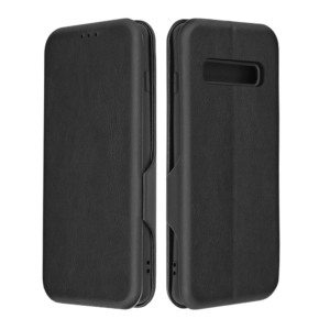 Husa Power Magnet compatibila cu Samsung Galaxy S10, Interior catifea, Exterior piele, Tip carte, Suport card, Protectie camere, Inchidere magnetica, Negru