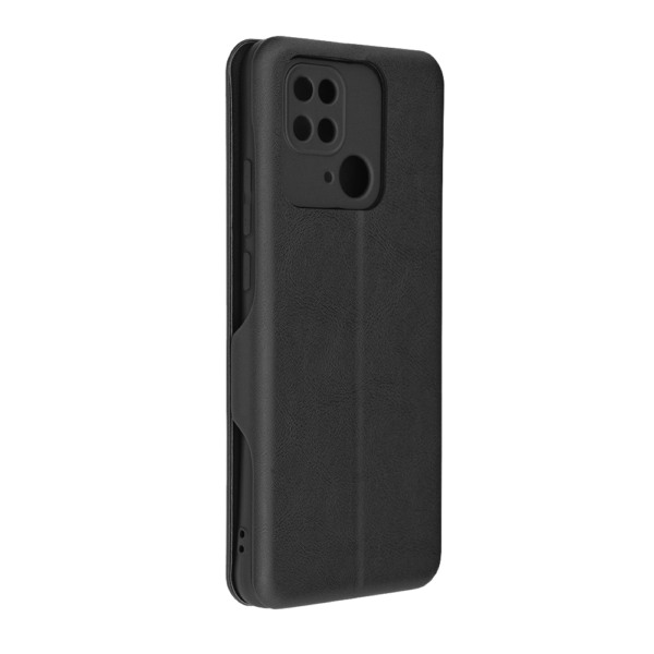 Husa Power Magnet compatibila cu Xiaomi Redmi 10C, Interior catifea, Exterior piele, Tip carte, Suport card, Protectie camere, Inchidere magnetica, Negru