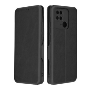 Husa Power Magnet compatibila cu Xiaomi Redmi 10C, Interior catifea, Exterior piele, Tip carte, Suport card, Protectie camere, Inchidere magnetica, Negru