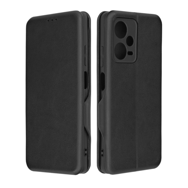 Husa Power Magnet compatibila cu Xiaomi Redmi Note 12 Pro 5G, Interior catifea, Exterior piele, Tip carte, Suport card, Protectie camere, Inchidere magnetica, Negru