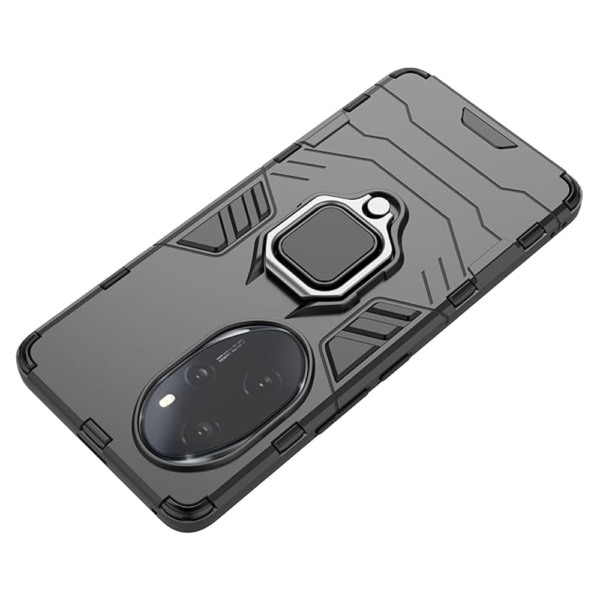 Husa COMANDO Armor Ring compatibila cu Honor 100 Pro, Tactical Defense Protect, Hybrid Antishock, Placuta metalica integrata pentru prindere suport auto, Inel rotativ 360 grade, PVC si PC, Negru