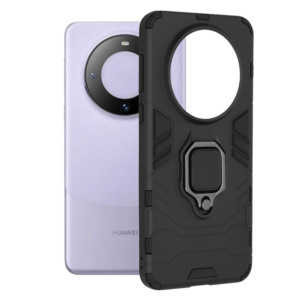 Husa COMANDO Armor Ring compatibila cu Huawei Mate 60, Tactical Defense Protect, Hybrid Antishock, Placuta metalica integrata pentru prindere suport auto, Inel rotativ 360 grade, PVC si PC, Negru