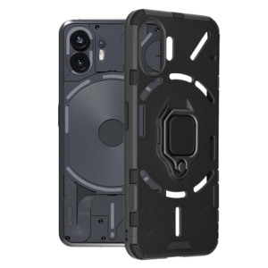 Husa COMANDO Armor Ring compatibila cu Nothing Phone 2, Tactical Defense Protect, Hybrid Antishock, Placuta metalica integrata pentru prindere suport auto, Inel rotativ 360 grade, PVC si PC, Negru