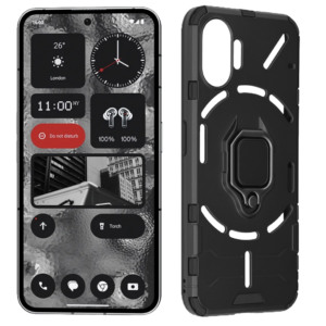 Husa COMANDO Armor Ring compatibila cu Nothing Phone 2, Tactical Defense Protect, Hybrid Antishock, Placuta metalica integrata pentru prindere suport auto, Inel rotativ 360 grade, PVC si PC, Negru