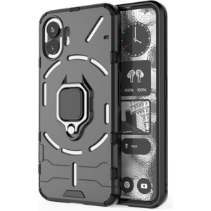 Husa COMANDO Armor Ring compatibila cu Nothing Phone 2, Tactical Defense Protect, Hybrid Antishock, Placuta metalica integrata pentru prindere suport auto, Inel rotativ 360 grade, PVC si PC, Negru