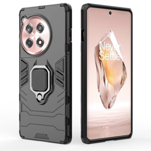 Husa COMANDO Armor Ring compatibila cu OnePlus 12R, Tactical Defense Protect, Hybrid Antishock, Placuta metalica integrata pentru prindere suport auto, Inel rotativ 360 grade, PVC si PC, Negru