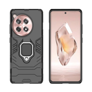 Husa COMANDO Armor Ring compatibila cu OnePlus 12R, Tactical Defense Protect, Hybrid Antishock, Placuta metalica integrata pentru prindere suport auto, Inel rotativ 360 grade, PVC si PC, Negru