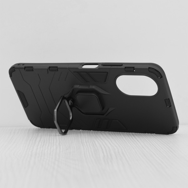 Husa COMANDO Armor Ring compatibila cu Oppo A38, Tactical Defense Protect, Hybrid Antishock, Placuta metalica integrata pentru prindere suport auto, Inel rotativ 360 grade, PVC si PC, Negru