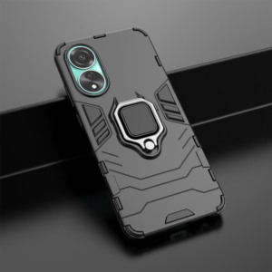 Husa COMANDO Armor Ring compatibila cu Oppo A38, Tactical Defense Protect, Hybrid Antishock, Placuta metalica integrata pentru prindere suport auto, Inel rotativ 360 grade, PVC si PC, Negru