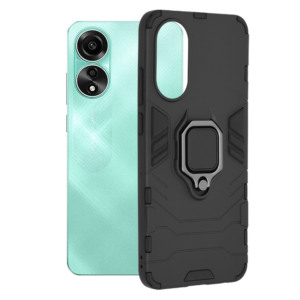 Husa COMANDO Armor Ring compatibila cu Oppo A78 4G, Tactical Defense Protect, Hybrid Antishock, Placuta metalica integrata pentru prindere suport auto, Inel rotativ 360 grade, PVC si PC, Negru