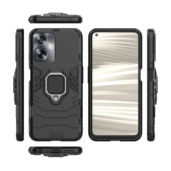 Husa COMANDO Armor Ring compatibila cu Oppo A79 5G, Tactical Defense Protect, Hybrid Antishock, Placuta metalica integrata pentru prindere suport auto, Inel rotativ 360 grade, PVC si PC, Negru