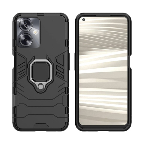 Husa COMANDO Armor Ring compatibila cu Oppo A79 5G, Tactical Defense Protect, Hybrid Antishock, Placuta metalica integrata pentru prindere suport auto, Inel rotativ 360 grade, PVC si PC, Negru