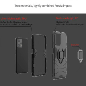 Husa COMANDO Armor Ring compatibila cu Oppo A79 5G, Tactical Defense Protect, Hybrid Antishock, Placuta metalica integrata pentru prindere suport auto, Inel rotativ 360 grade, PVC si PC, Negru