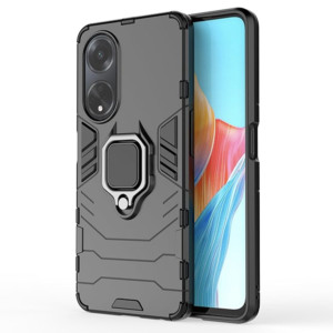 Husa COMANDO Armor Ring compatibila cu Oppo A98 5G, Tactical Defense Protect, Hybrid Antishock, Placuta metalica integrata pentru prindere suport auto, Inel rotativ 360 grade, PVC si PC, Negru