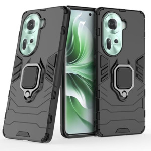 Husa COMANDO Armor Ring compatibila cu Oppo Reno11, Tactical Defense Protect, Hybrid Antishock, Placuta metalica integrata pentru prindere suport auto, Inel rotativ 360 grade, PVC si PC, Negru