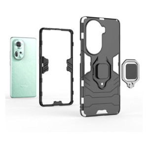 Husa COMANDO Armor Ring compatibila cu Oppo Reno11, Tactical Defense Protect, Hybrid Antishock, Placuta metalica integrata pentru prindere suport auto, Inel rotativ 360 grade, PVC si PC, Negru