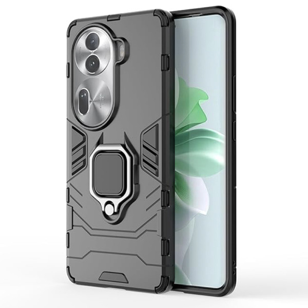 Husa COMANDO Armor Ring compatibila cu Oppo Reno 11 Pro, Tactical Defense Protect, Hybrid Antishock, Placuta metalica integrata pentru prindere suport auto, Inel rotativ 360 grade, PVC si PC, Negru