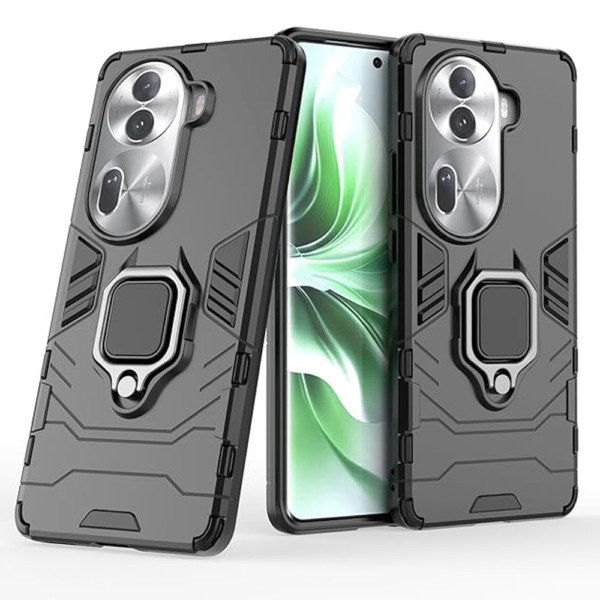 Husa COMANDO Armor Ring compatibila cu Oppo Reno 11 Pro, Tactical Defense Protect, Hybrid Antishock, Placuta metalica integrata pentru prindere suport auto, Inel rotativ 360 grade, PVC si PC, Negru