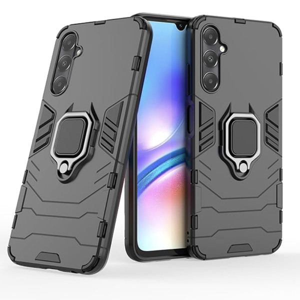 Husa COMANDO Armor Ring compatibila cu Samsung Galaxy A05s, Tactical Defense Protect, Hybrid Antishock, Placuta metalica integrata pentru prindere suport auto, Inel rotativ 360 grade, PVC si PC, Negru