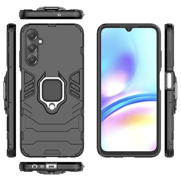 Husa COMANDO Armor Ring compatibila cu Samsung Galaxy A05s, Tactical Defense Protect, Hybrid Antishock, Placuta metalica integrata pentru prindere suport auto, Inel rotativ 360 grade, PVC si PC, Negru