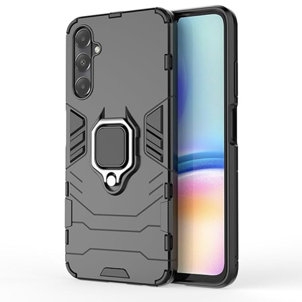 Husa COMANDO Armor Ring compatibila cu Samsung Galaxy A05s, Tactical Defense Protect, Hybrid Antishock, Placuta metalica integrata pentru prindere suport auto, Inel rotativ 360 grade, PVC si PC, Negru