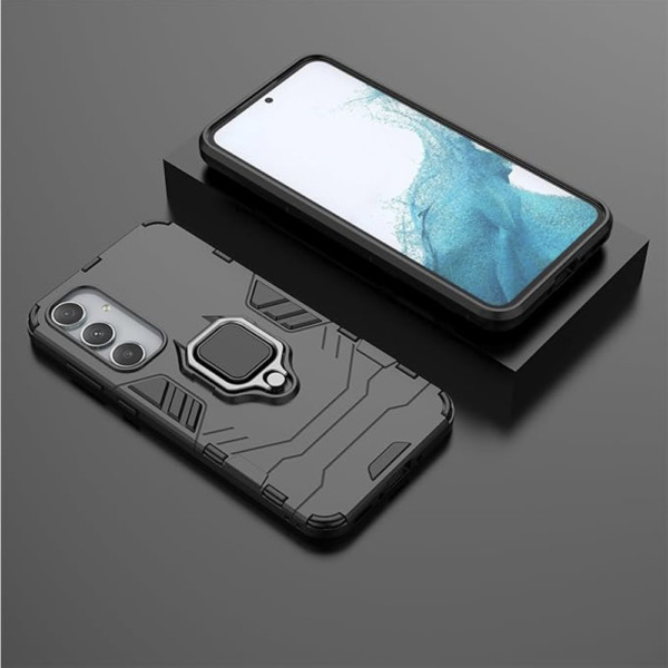 Husa COMANDO Armor Ring compatibila cu Samsung Galaxy A35, Tactical Defense Protect, Hybrid Antishock, Placuta metalica integrata pentru prindere suport auto, Inel rotativ 360 grade, PVC si PC, Negru