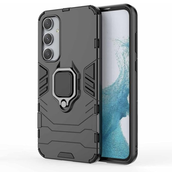 Husa COMANDO Armor Ring compatibila cu Samsung Galaxy A55, Tactical Defense Protect, Hybrid Antishock, Placuta metalica integrata pentru prindere suport auto, Inel rotativ 360 grade, PVC si PC, Negru