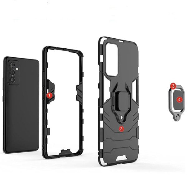 Husa COMANDO Armor Ring compatibila cu Samsung Galaxy A55, Tactical Defense Protect, Hybrid Antishock, Placuta metalica integrata pentru prindere suport auto, Inel rotativ 360 grade, PVC si PC, Negru