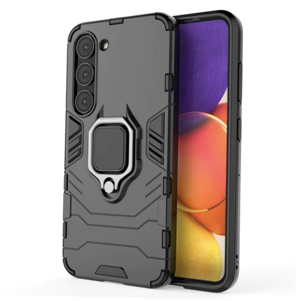 Husa COMANDO Armor Ring compatibila cu Samsung Galaxy S24, Tactical Defense Protect, Hybrid Antishock, Placuta metalica integrata pentru prindere suport auto, Inel rotativ 360 grade, PVC si PC, Negru