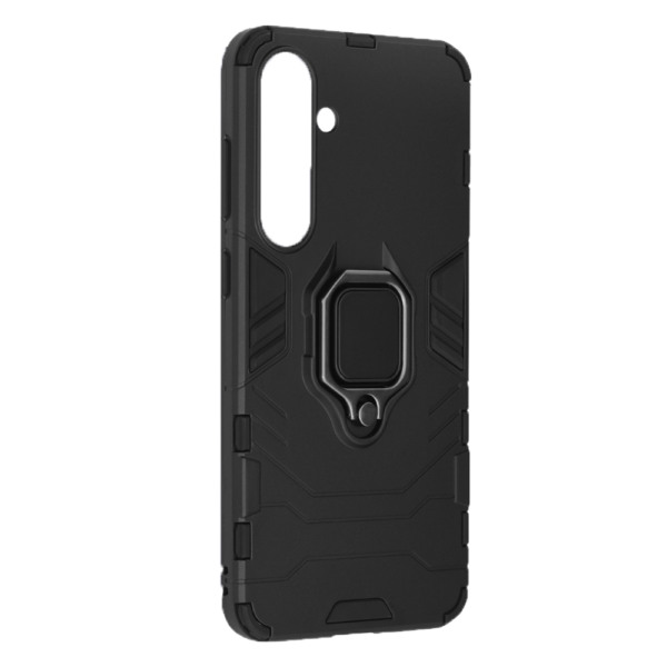 Husa COMANDO Armor Ring compatibila cu Samsung Galaxy S24 Plus, Tactical Defense Protect, Hybrid Antishock, Placuta metalica integrata pentru prindere suport auto, Inel rotativ 360 grade, PVC si PC, Negru