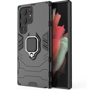 Husa COMANDO Armor Ring compatibila cu Samsung Galaxy S24 Ultra, Tactical Defense Protect, Hybrid Antishock, Placuta metalica integrata pentru prindere suport auto, Inel rotativ 360 grade, PVC si PC, Negru