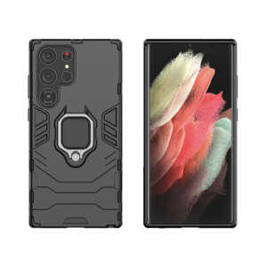 Husa COMANDO Armor Ring compatibila cu Samsung Galaxy S24 Ultra, Tactical Defense Protect, Hybrid Antishock, Placuta metalica integrata pentru prindere suport auto, Inel rotativ 360 grade, PVC si PC, Negru