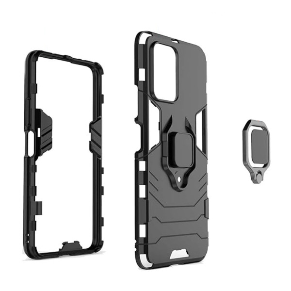 Husa COMANDO Armor Ring compatibila cu Xiaomi 13T/ 13T Pro, Tactical Defense Protect, Hybrid Antishock, Placuta metalica integrata pentru prindere suport auto, Inel rotativ 360 grade, PVC si PC, Negru