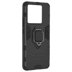 Husa COMANDO Armor Ring compatibila cu Xiaomi 13T/ 13T Pro, Tactical Defense Protect, Hybrid Antishock, Placuta metalica integrata pentru prindere suport auto, Inel rotativ 360 grade, PVC si PC, Negru