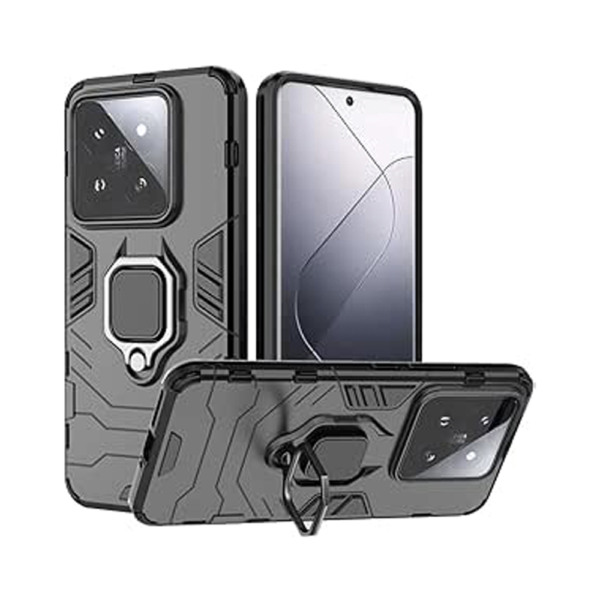 Husa COMANDO Armor Ring compatibila cu Xiaomi 14 Pro, Tactical Defense Protect, Hybrid Antishock, Placuta metalica integrata pentru prindere suport auto, Inel rotativ 360 grade, PVC si PC, Negru