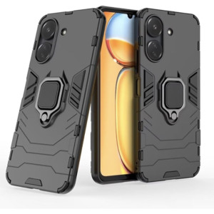 Husa COMANDO Armor Ring compatibila cu Xiaomi Poco C65, Tactical Defense Protect, Hybrid Antishock, Placuta metalica integrata pentru prindere suport auto, Inel rotativ 360 grade, PVC si PC, Negru