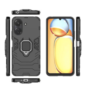 Husa COMANDO Armor Ring compatibila cu Xiaomi Poco C65, Tactical Defense Protect, Hybrid Antishock, Placuta metalica integrata pentru prindere suport auto, Inel rotativ 360 grade, PVC si PC, Negru