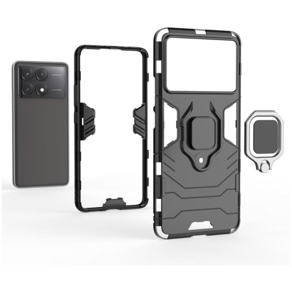 Husa COMANDO Armor Ring compatibila cu Xiaomi Poco X6 Pro, Tactical Defense Protect, Hybrid Antishock, Placuta metalica integrata pentru prindere suport auto, Inel rotativ 360 grade, PVC si PC, Negru