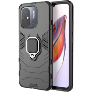 Husa COMANDO Armor Ring compatibila cu Xiaomi Redmi 12C, Tactical Defense Protect, Hybrid Antishock, Placuta metalica integrata pentru prindere suport auto, Inel rotativ 360 grade, PVC si PC, Negru