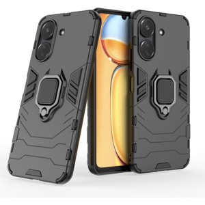 Husa COMANDO Armor Ring compatibila cu Xiaomi Redmi 13C 4G, Tactical Defense Protect, Hybrid Antishock, Placuta metalica integrata pentru prindere suport auto, Inel rotativ 360 grade, PVC si PC, Negru