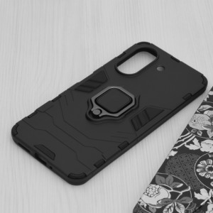 Husa COMANDO Armor Ring compatibila cu Xiaomi Redmi 13C 4G, Tactical Defense Protect, Hybrid Antishock, Placuta metalica integrata pentru prindere suport auto, Inel rotativ 360 grade, PVC si PC, Negru