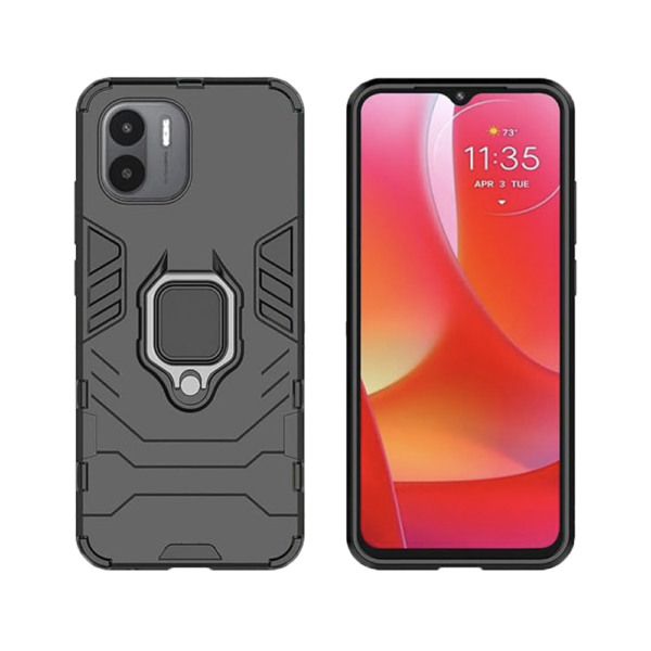 Husa COMANDO Armor Ring compatibila cu Xiaomi Redmi A1, Tactical Defense Protect, Hybrid Antishock, Placuta metalica integrata pentru prindere suport auto, Inel rotativ 360 grade, PVC si PC, Negru