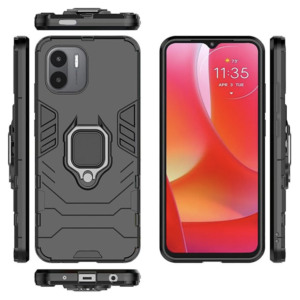 Husa COMANDO Armor Ring compatibila cu Xiaomi Redmi A1, Tactical Defense Protect, Hybrid Antishock, Placuta metalica integrata pentru prindere suport auto, Inel rotativ 360 grade, PVC si PC, Negru