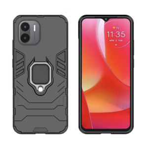 Husa COMANDO Armor Ring compatibila cu Xiaomi Redmi A1 Plus / A1 +, Tactical Defense Protect, Hybrid Antishock, Placuta metalica integrata pentru prindere suport auto, Inel rotativ 360 grade, PVC si PC, Negru